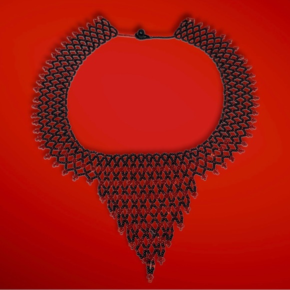 Handcrafted Needlework Glass Beaded Statement/Collar Necklace - Picture 4 of 6